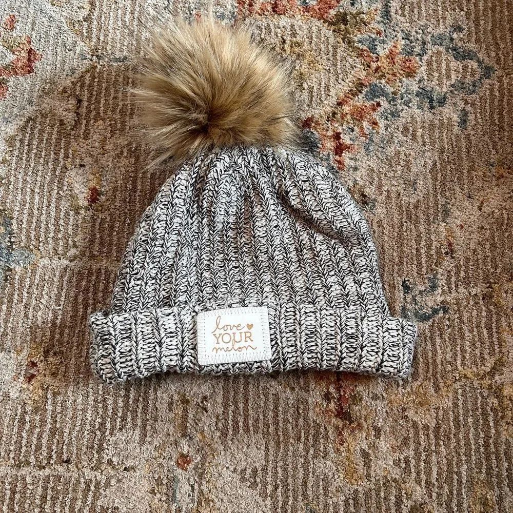 Love Your Melon Charcoal and Tan Knit Beanie